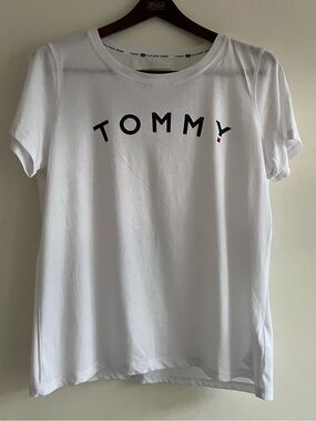 Tommy Hilfiger White Short Sleeve Logo Tee with Black Text